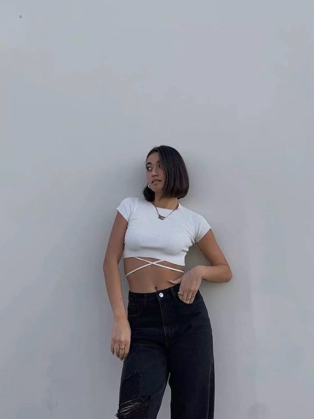 Princess Polly Anita Crop Top Tee White Ribbed Fitted Short Sleeve US 2 NWT - Picture 9 of 16